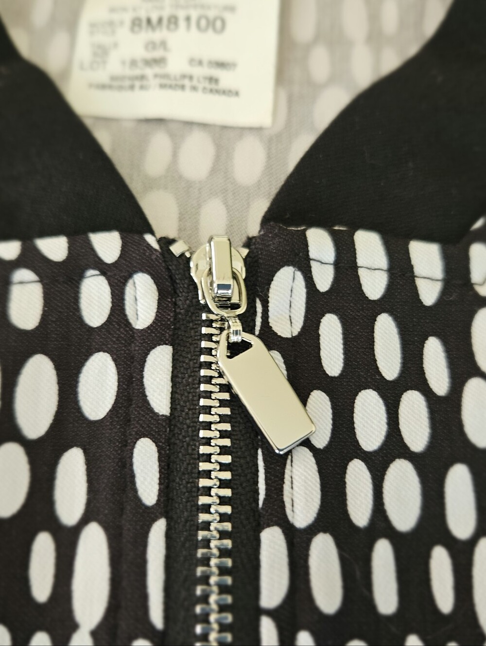 ZOE Womens Size L Black White Polka Dot Full Zip Bomber Jacket stretch - Picture 16 of 16